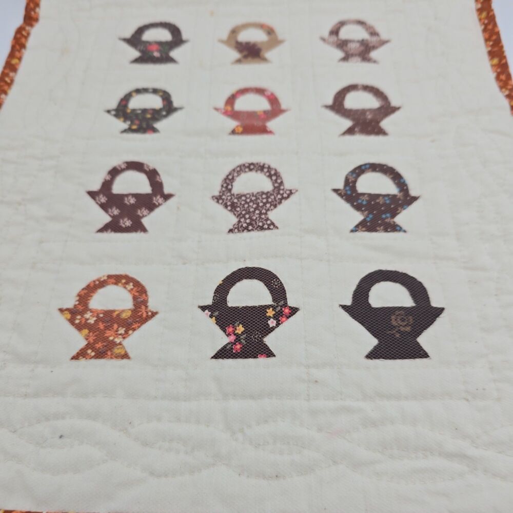 Vtg Handmade Quilt Wall Hanging Basket Appliqué Primitive Country Décor 14"12 - Picture 5 of 8